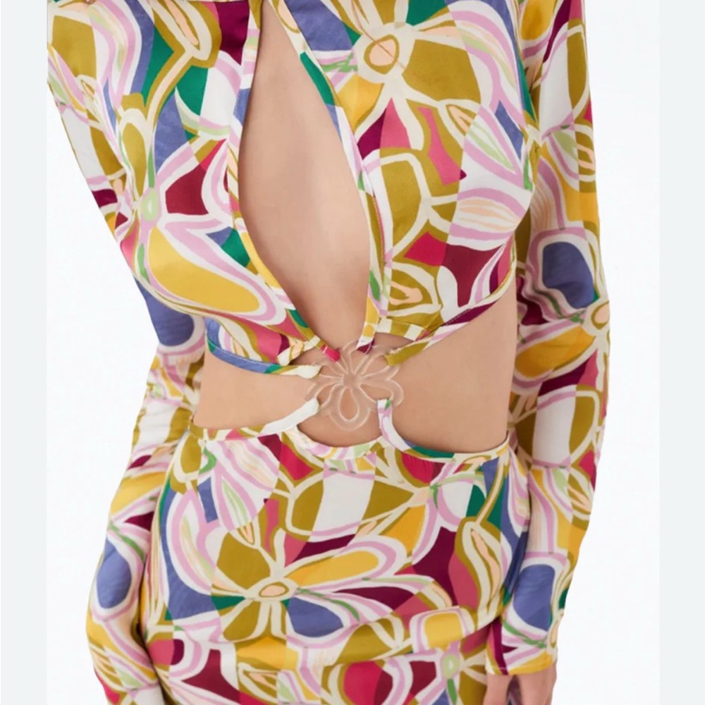 For Love And Lemons Multicolor Floral Cut-Out Dress